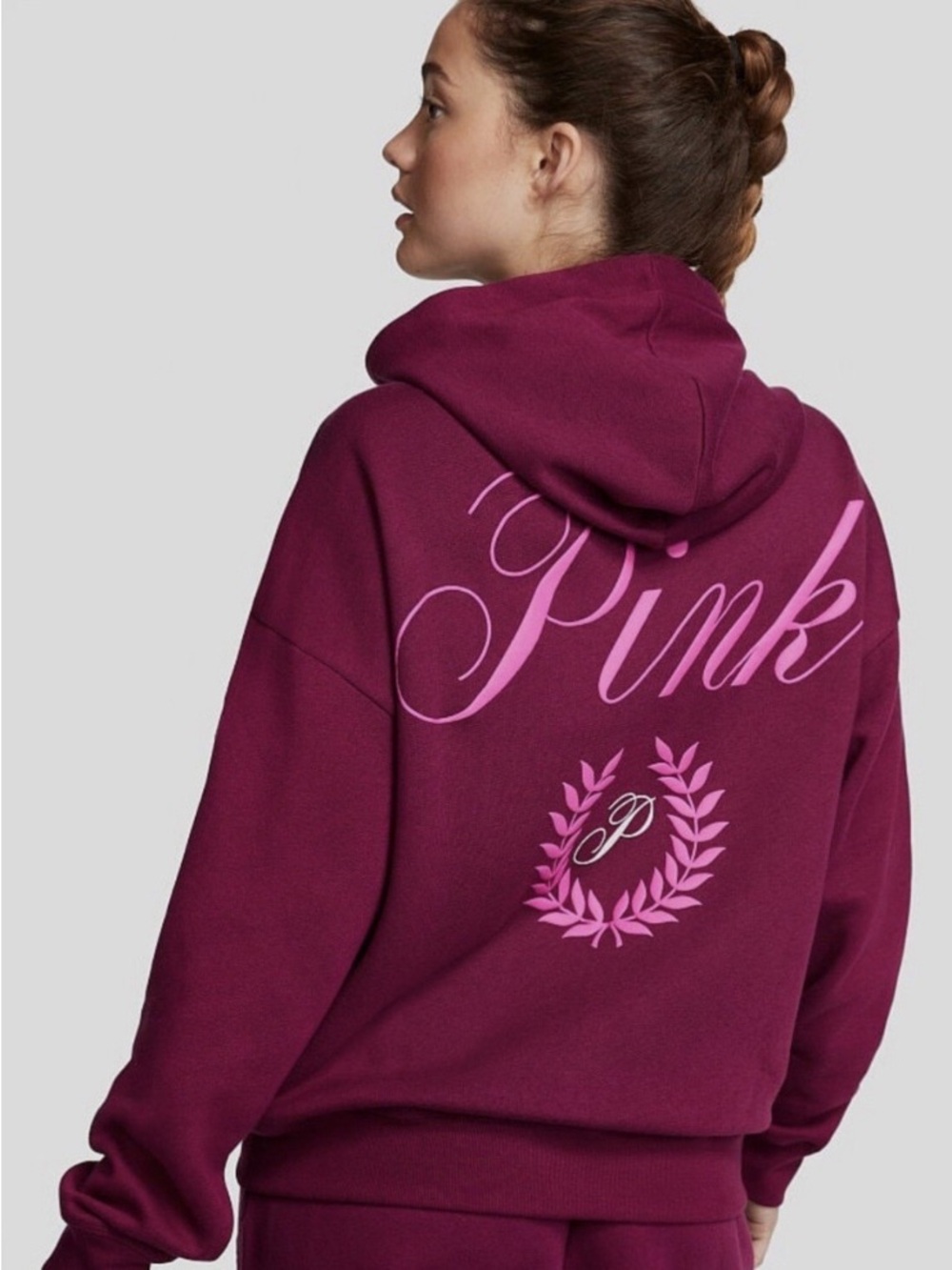 PINK Victoria's Secret Berry Pink Script Logo Hoodie